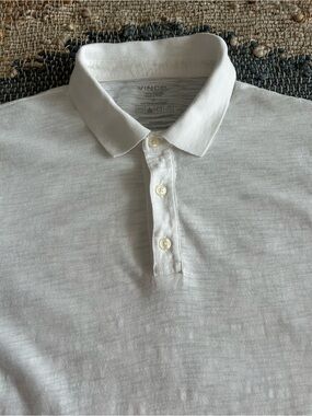 Vince Slub White Polo Shirt 100% Cotton